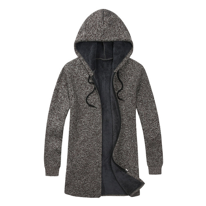 Herren Langer Kapuzen-Strickcardigan mit wärmender Teddyfleece-Innenfütterung, Tunnelzug und Eingrifftaschen Echo Archiv