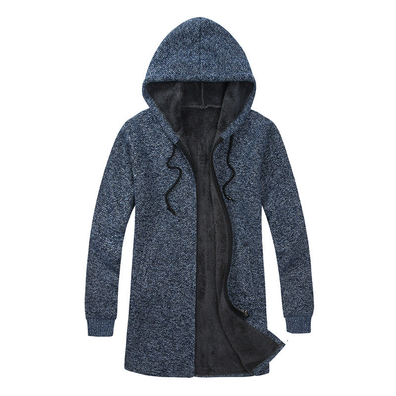 Herren Langer Kapuzen-Strickcardigan mit wärmender Teddyfleece-Innenfütterung, Tunnelzug und Eingrifftaschen Echo Archiv