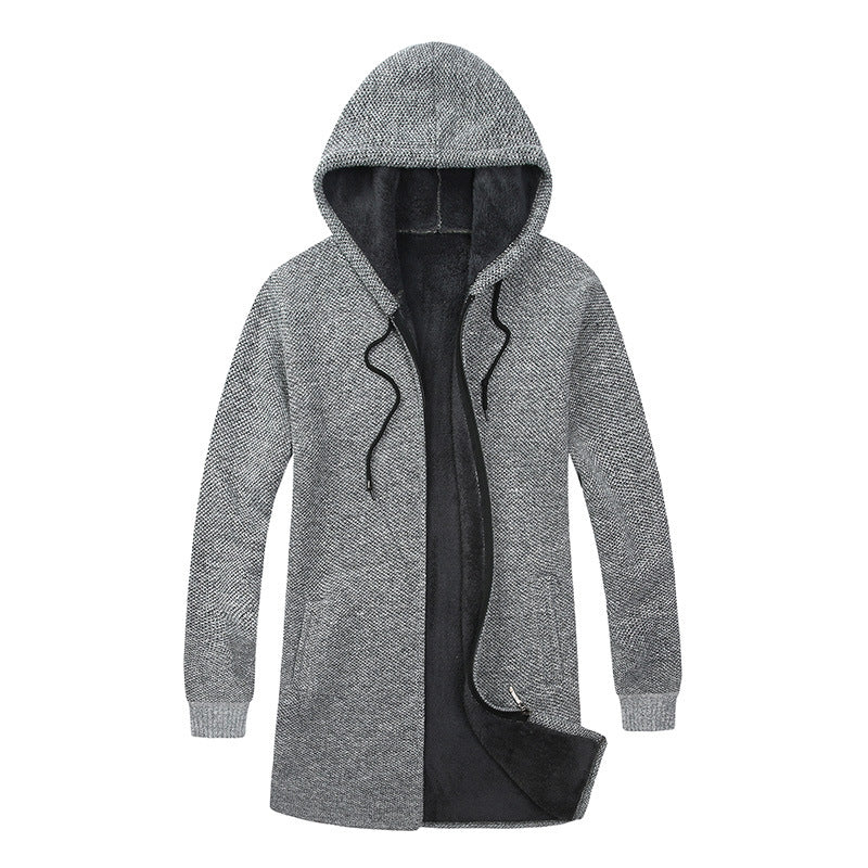 Herren Langer Kapuzen-Strickcardigan mit wärmender Teddyfleece-Innenfütterung, Tunnelzug und Eingrifftaschen Echo Archiv