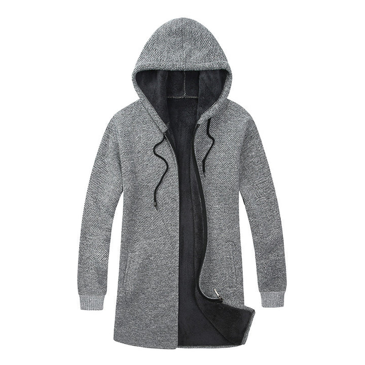 Herren Langer Kapuzen-Strickcardigan mit wärmender Teddyfleece-Innenfütterung, Tunnelzug und Eingrifftaschen Echo Archiv