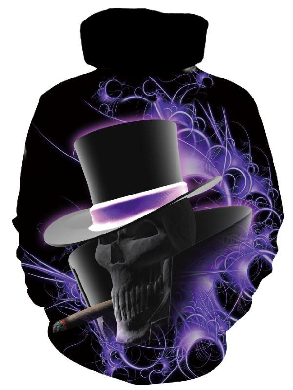 Herren Kapuzenpullover mit fotorealistischem 3D-Skull-Print, Kronen- & Kettenmotiv – Cavarno