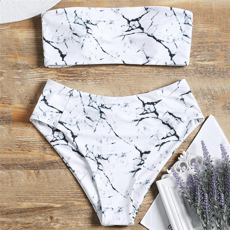 Damen Bandeau-Bikini mit elegantem Marmormuster Echo Archiv
