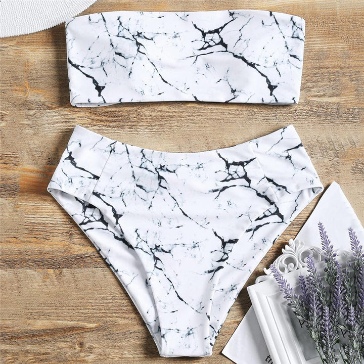 Damen Bandeau-Bikini mit elegantem Marmormuster Echo Archiv