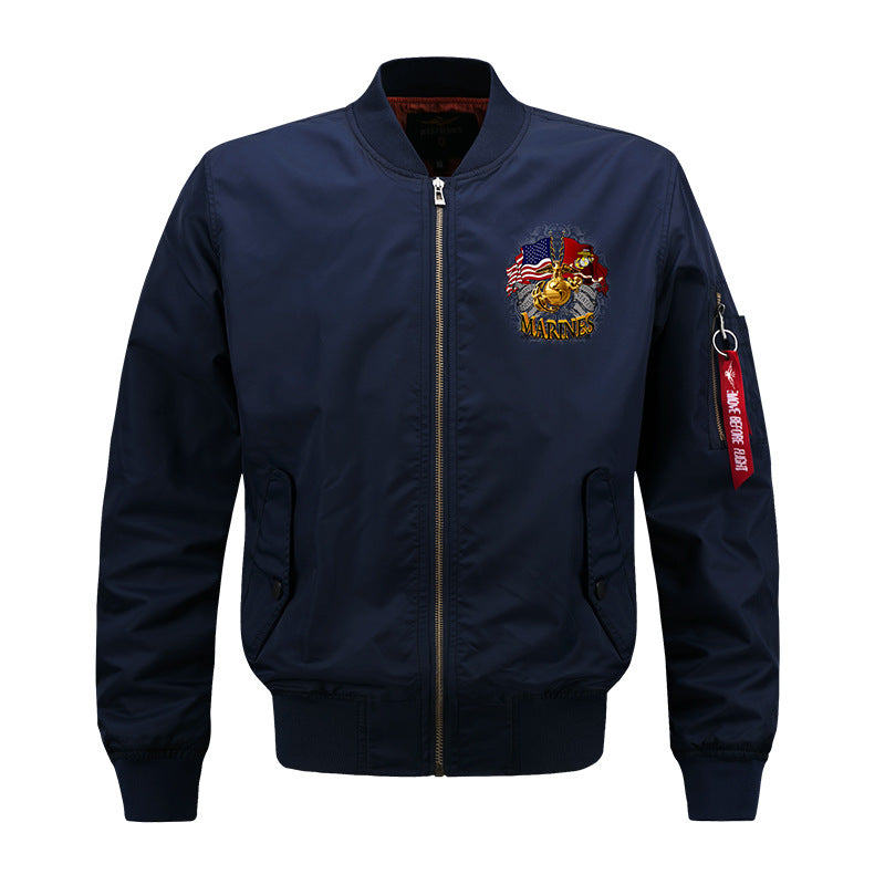 Männermantel aus leichtem Nylon mit Reißverschluss, besticktem Marinewappen und Utility-Band am Ärmel Echo Archiv