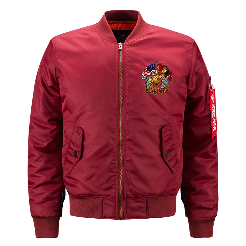 Herren  bestickte Wappen MA-1 Style Reißverschluss Bomberjacke mit Ärmeltasche Echo Archiv