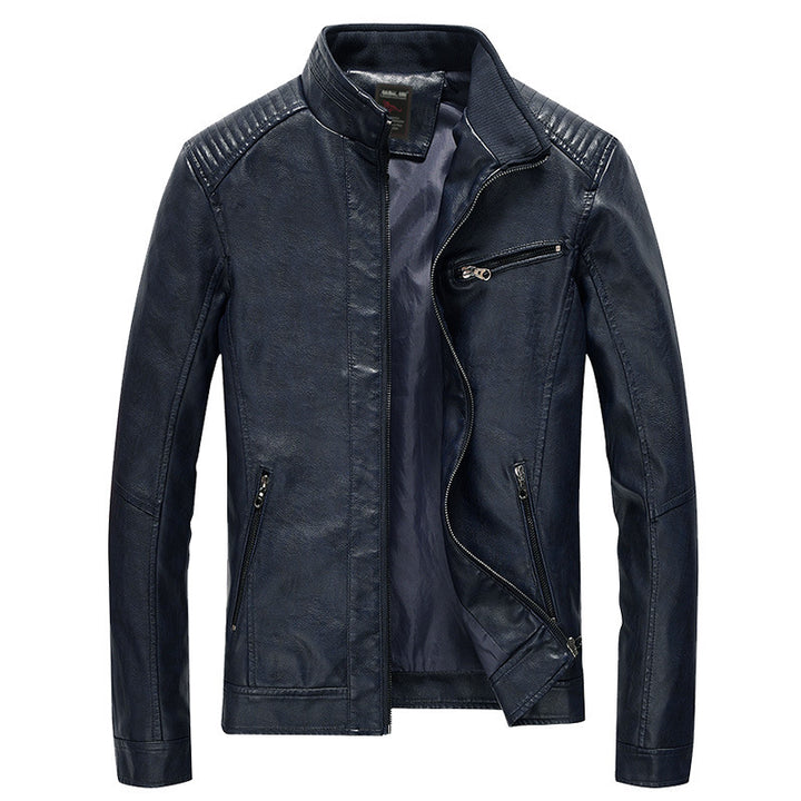 Herren Kunstlederjacke im Pilotenblouson-Stil mit gesteppter Schulterpartie und Stehkragen – Taviero