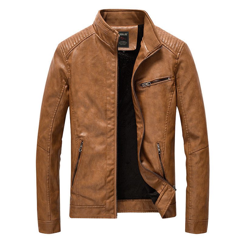 Herren Kunstlederjacke im Pilotenblouson-Stil mit gesteppter Schulterpartie und Stehkragen – Taviero