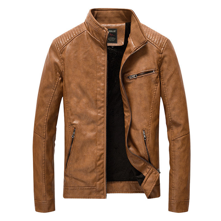 Herren Kunstlederjacke im Pilotenblouson-Stil mit gesteppter Schulterpartie und Stehkragen – Taviero