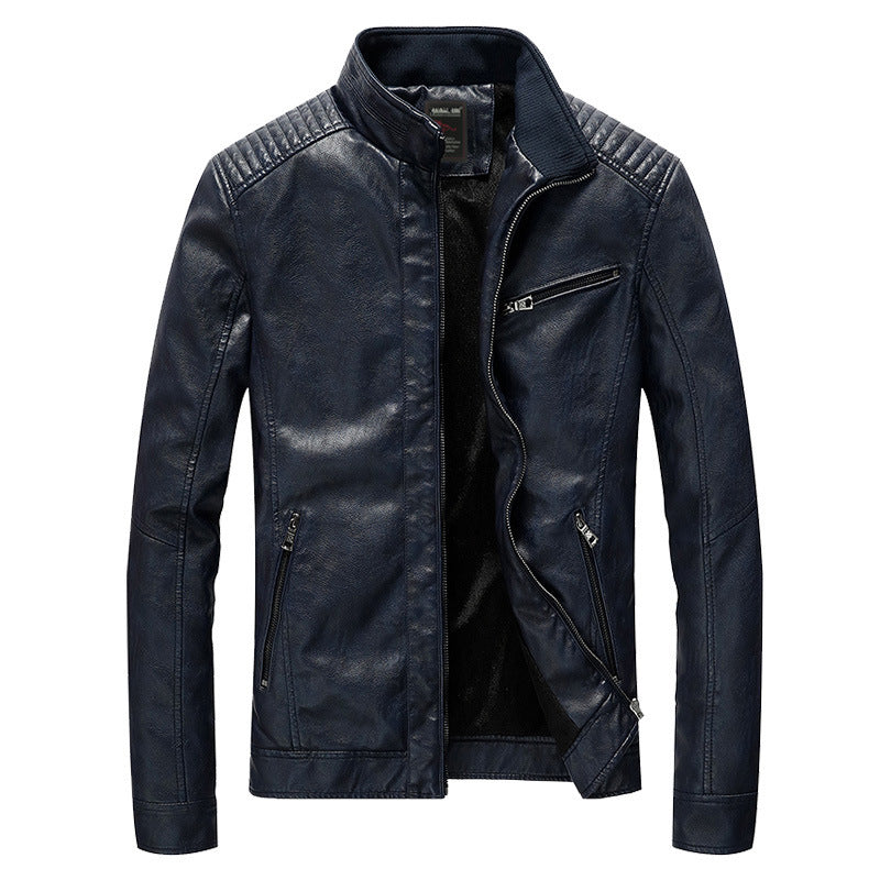 Herren Kunstlederjacke im Pilotenblouson-Stil mit gesteppter Schulterpartie und Stehkragen – Taviero
