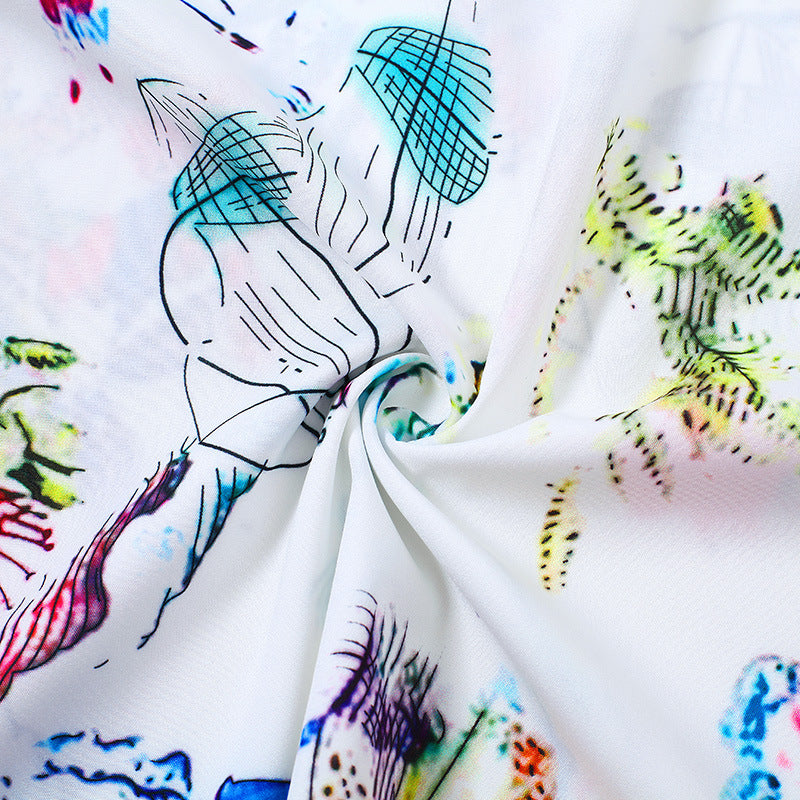 Damen Leichte Viskose Chiffon Tunika Kleid mit V-Ausschnitt und Dreiviertelärmeln – Lunéa