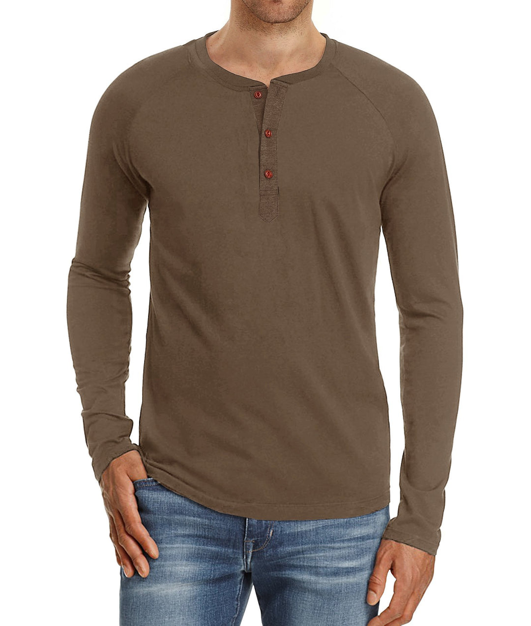 Herren Langärmliges Henley-Shirt mit atmungsaktivem Material und modischen Knöpfen Echoarchiv