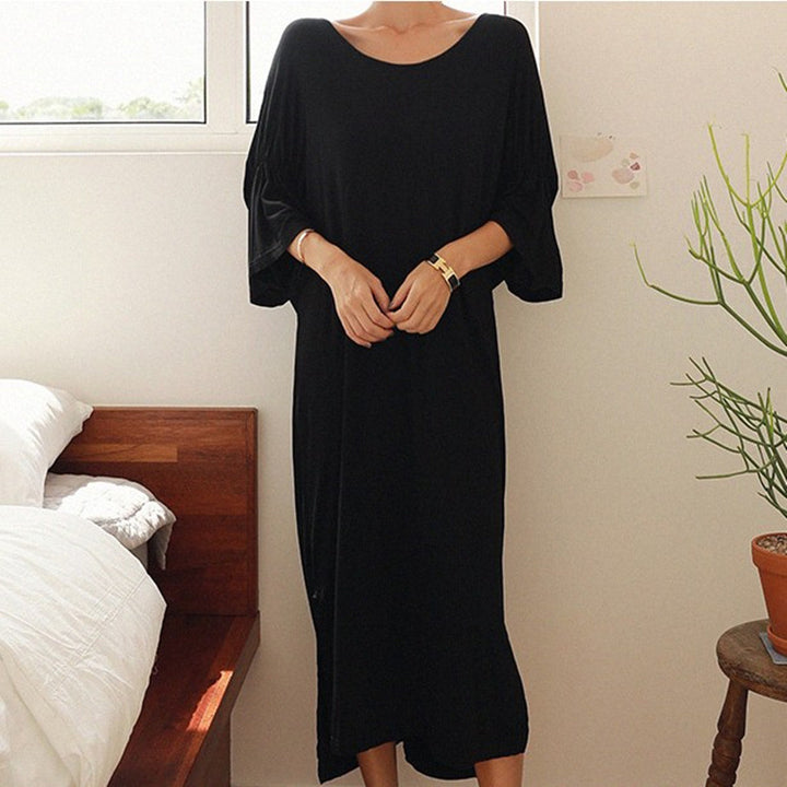 Damen Maxikleid mit tiefem V-Rücken, Twist-Detail und fließender Oversize-Silhouette – Valéora