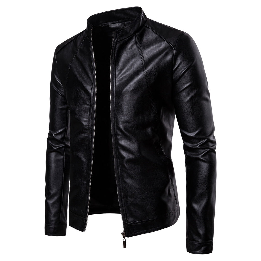 Herren Slim-Fit Lederoptik-Jacke mit Stehkragen, Ziernähten und durchgehendem Reißverschluss Echo Archiv
