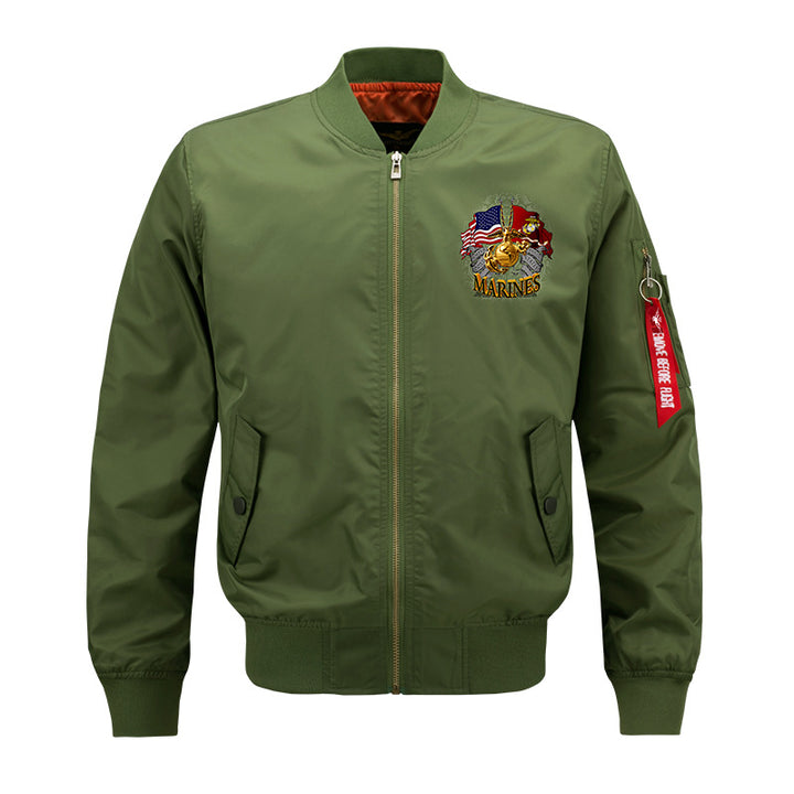 Männermantel aus leichtem Nylon mit Reißverschluss, besticktem Marinewappen und Utility-Band am Ärmel Echo Archiv