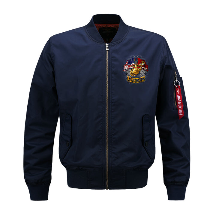 Herren  bestickte Wappen MA-1 Style Reißverschluss Bomberjacke mit Ärmeltasche Echo Archiv