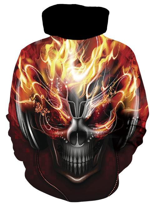 Herren Kapuzenpullover mit fotorealistischem 3D-Skull-Print, Kronen- & Kettenmotiv – Cavarno