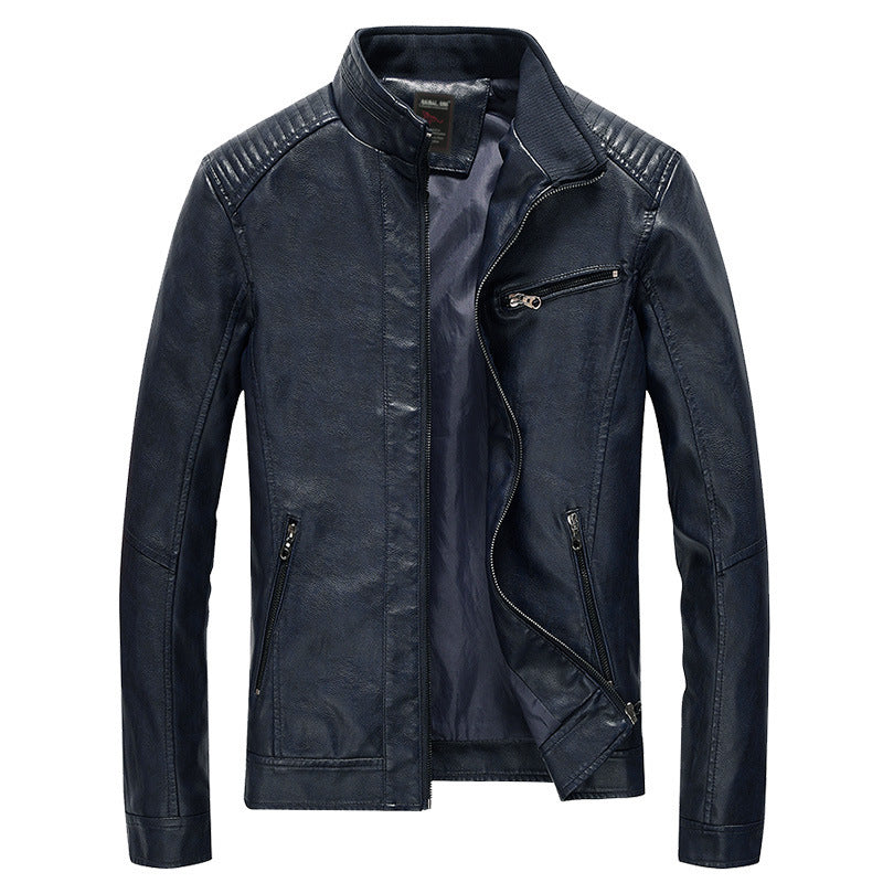 Herren Kunstlederjacke im Pilotenblouson-Stil mit gesteppter Schulterpartie und Stehkragen – Taviero