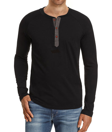 Herren Langärmliges Henley-Shirt mit atmungsaktivem Material und modischen Knöpfen Echoarchiv