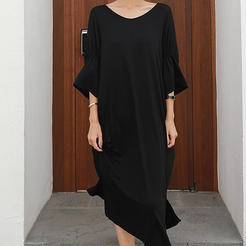 Damen Maxikleid mit tiefem V-Rücken, Twist-Detail und fließender Oversize-Silhouette – Valéora