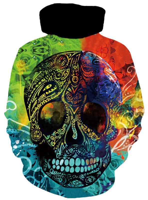 Herren Kapuzenpullover mit fotorealistischem 3D-Skull-Print, Kronen- & Kettenmotiv – Cavarno