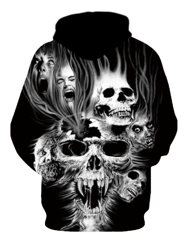 Herren Kapuzenpullover mit fotorealistischem 3D-Skull-Print, Kronen- & Kettenmotiv – Cavarno