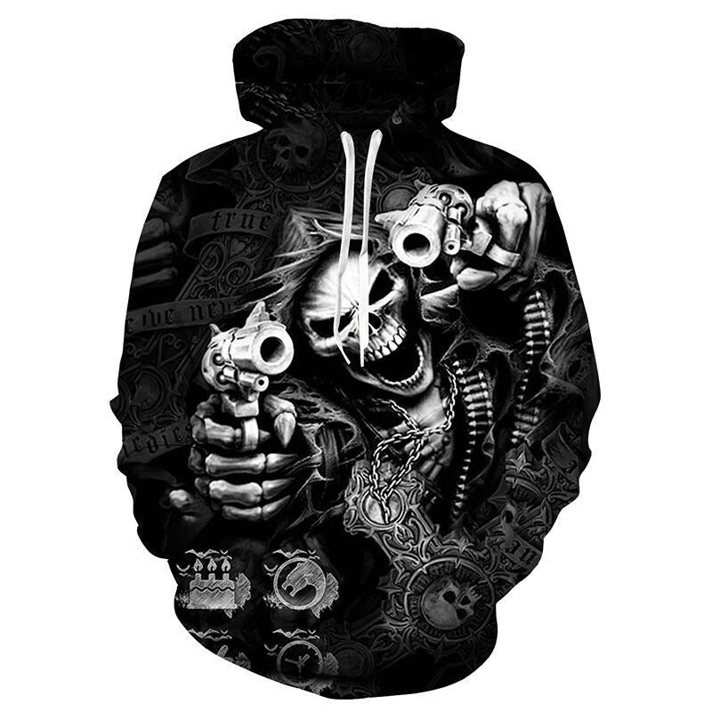 Herren Kapuzenpullover mit fotorealistischem 3D-Skull-Print, Kronen- & Kettenmotiv – Cavarno