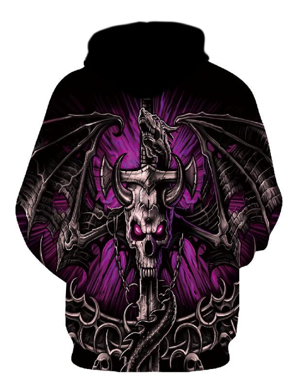 Herren Kapuzenpullover mit fotorealistischem 3D-Skull-Print, Kronen- & Kettenmotiv – Cavarno