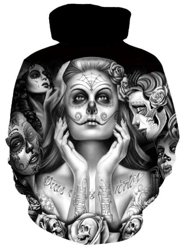 Herren Kapuzenpullover mit fotorealistischem 3D-Skull-Print, Kronen- & Kettenmotiv – Cavarno
