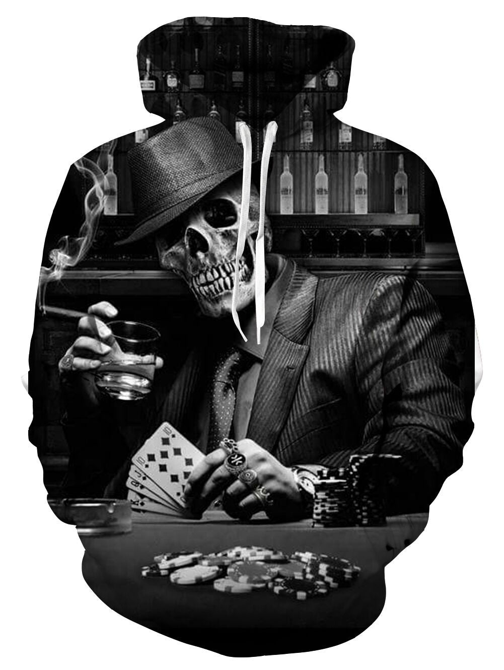 Herren Kapuzenpullover mit fotorealistischem 3D-Skull-Print, Kronen- & Kettenmotiv – Cavarno