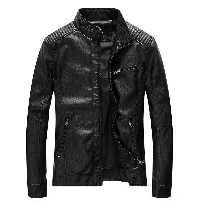 Herren Kunstlederjacke im Pilotenblouson-Stil mit gesteppter Schulterpartie und Stehkragen – Taviero