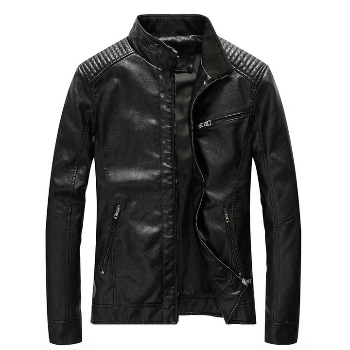 Herren Kunstlederjacke im Pilotenblouson-Stil mit gesteppter Schulterpartie und Stehkragen – Taviero
