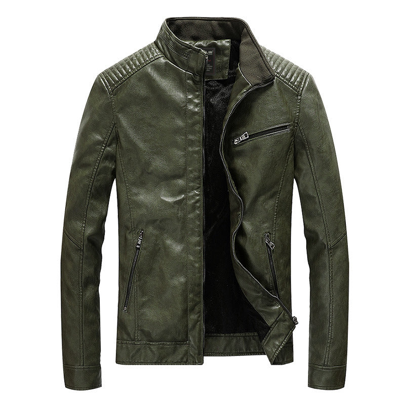 Herren Kunstlederjacke im Pilotenblouson-Stil mit gesteppter Schulterpartie und Stehkragen – Taviero