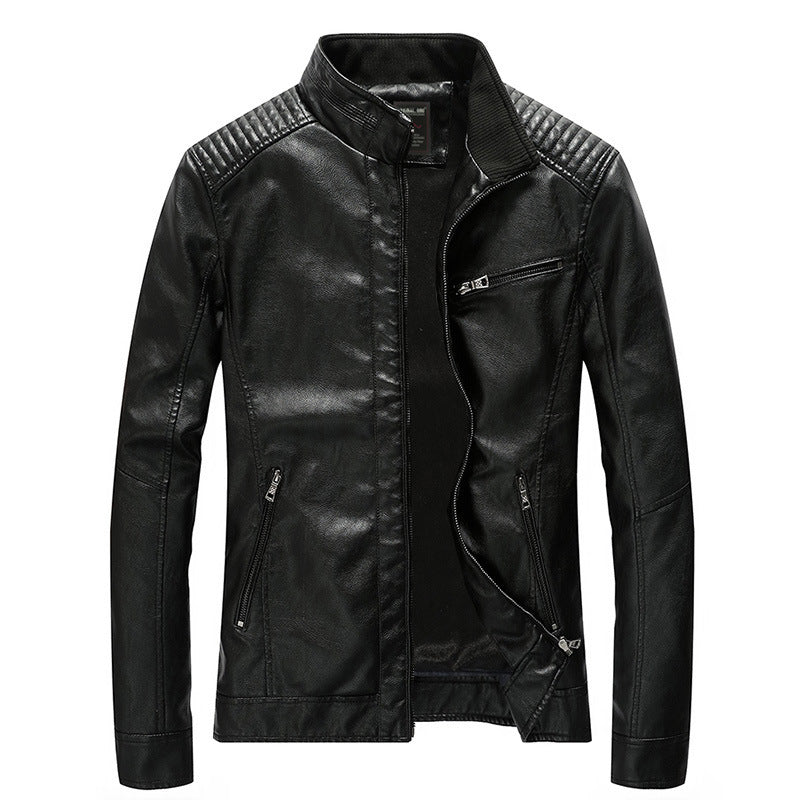 Herren Kunstlederjacke im Pilotenblouson-Stil mit gesteppter Schulterpartie und Stehkragen – Taviero