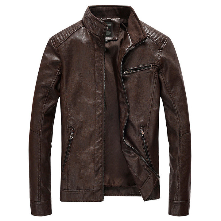 Herren Kunstlederjacke im Pilotenblouson-Stil mit gesteppter Schulterpartie und Stehkragen – Taviero