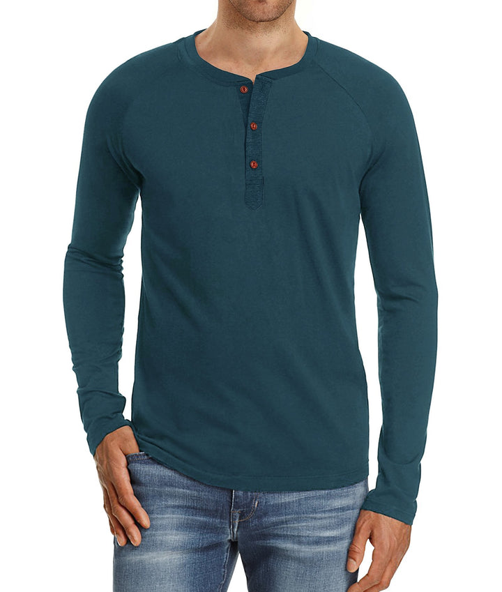 Herren Langärmliges Henley-Shirt mit atmungsaktivem Material und modischen Knöpfen Echoarchiv