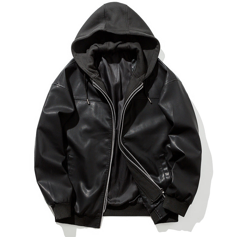 Herren modische Kunstlederjacke mit Kapuze und wärmendem Innenfutter Echoarchiv