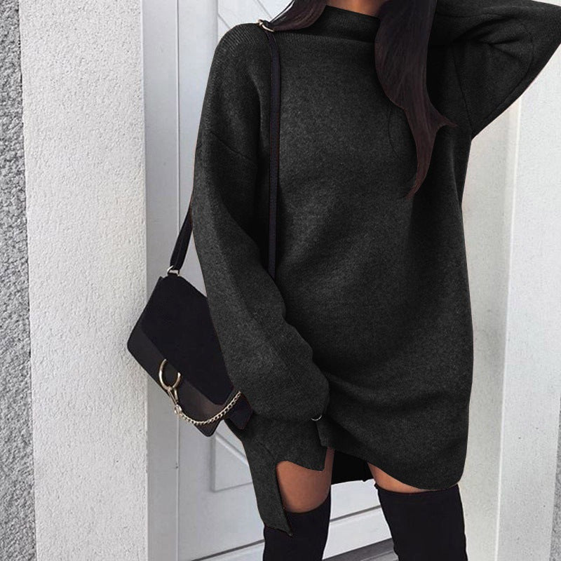 Damen nan Oversize Strickkleid mit Stehkragen, überschnittenen Schultern und seitlichem Oberschenkelschlitz Echo Archiv