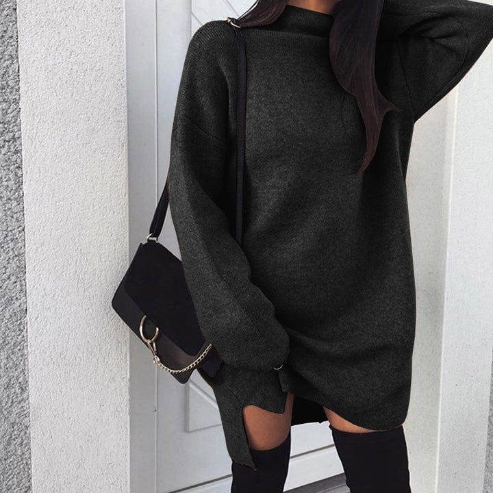 Damen nan Oversize Strickkleid mit Stehkragen, überschnittenen Schultern und seitlichem Oberschenkelschlitz Echo Archiv