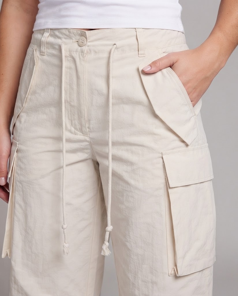 Damen Weite Cargo‑Hose mit Multi‑Taschen, hoher Taille und Kordelzug Echo Archiv