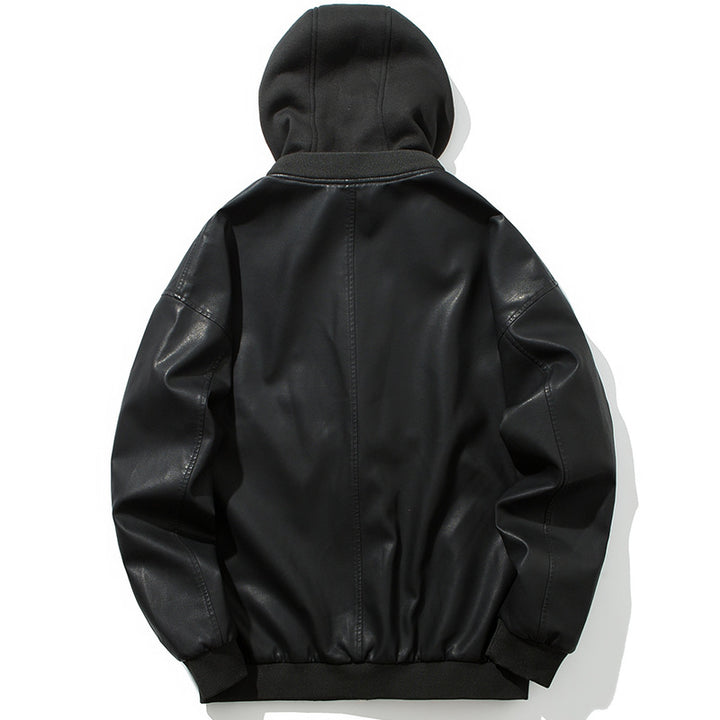 Herren modische Kunstlederjacke mit Kapuze und wärmendem Innenfutter Echoarchiv