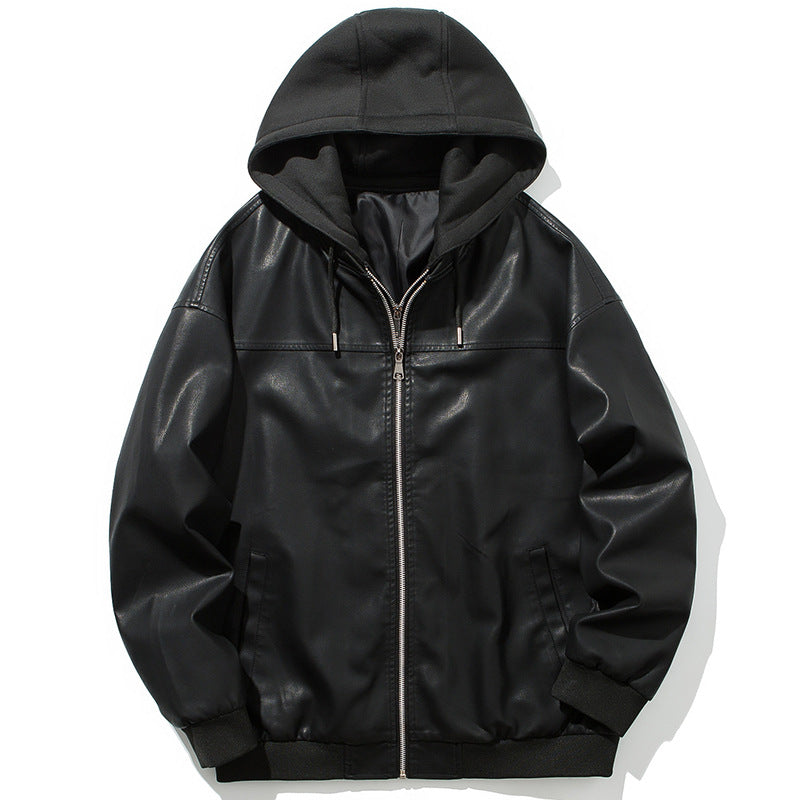 Herren modische Kunstlederjacke mit Kapuze und wärmendem Innenfutter Echoarchiv