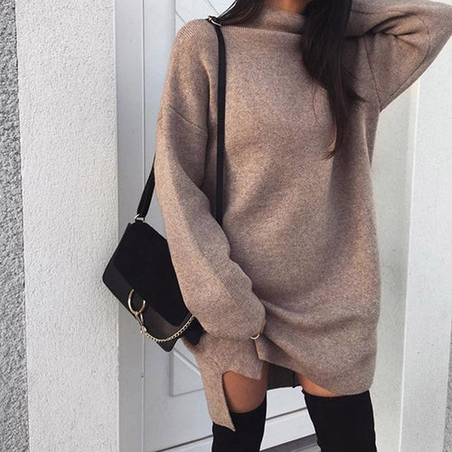 Damen nan Oversize Strickkleid mit Stehkragen, überschnittenen Schultern und seitlichem Oberschenkelschlitz Echo Archiv