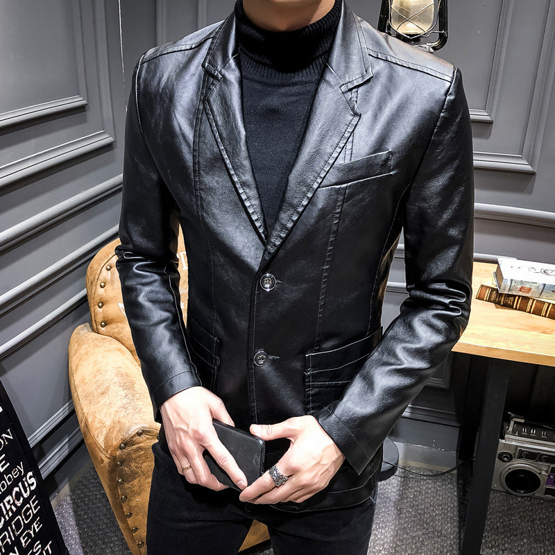 Herren modischer Kunstlederblazer mit Slim-Fit Schnitt Echoarchiv