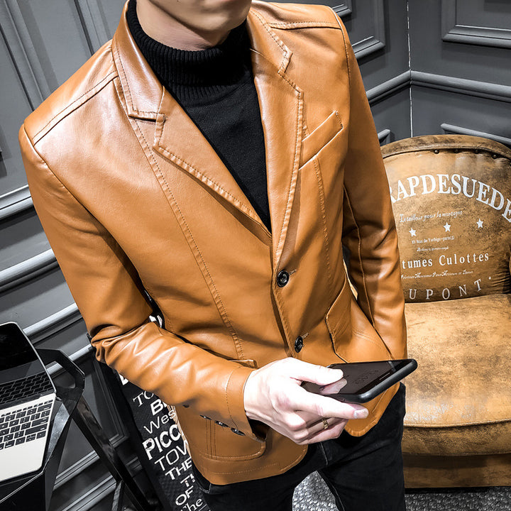 Herren modischer Kunstlederblazer mit Slim-Fit Schnitt Echoarchiv