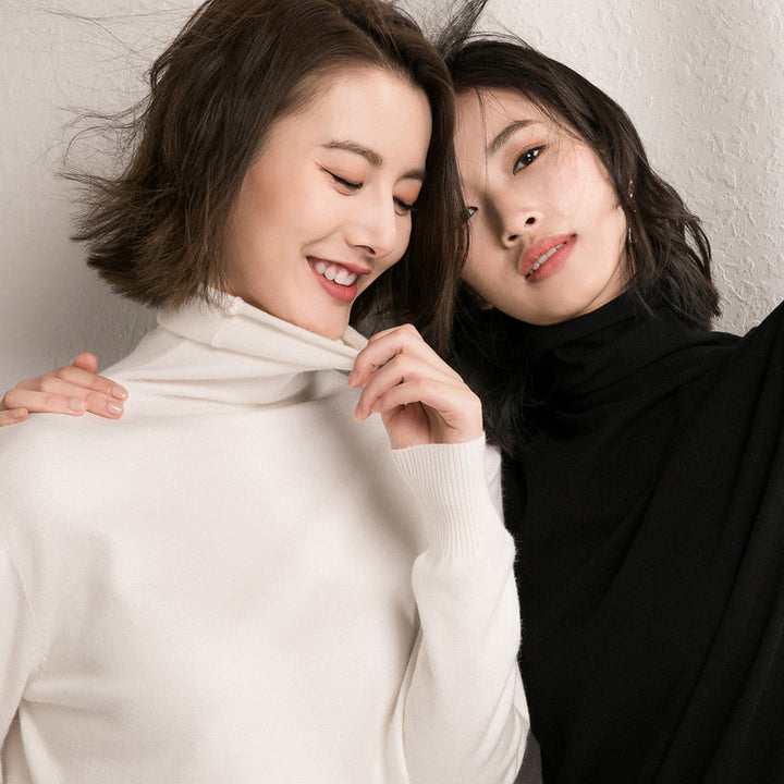 Damen leichter Feinstrick-Rollkragenpullover mit schmalem Schnitt Echoarchiv