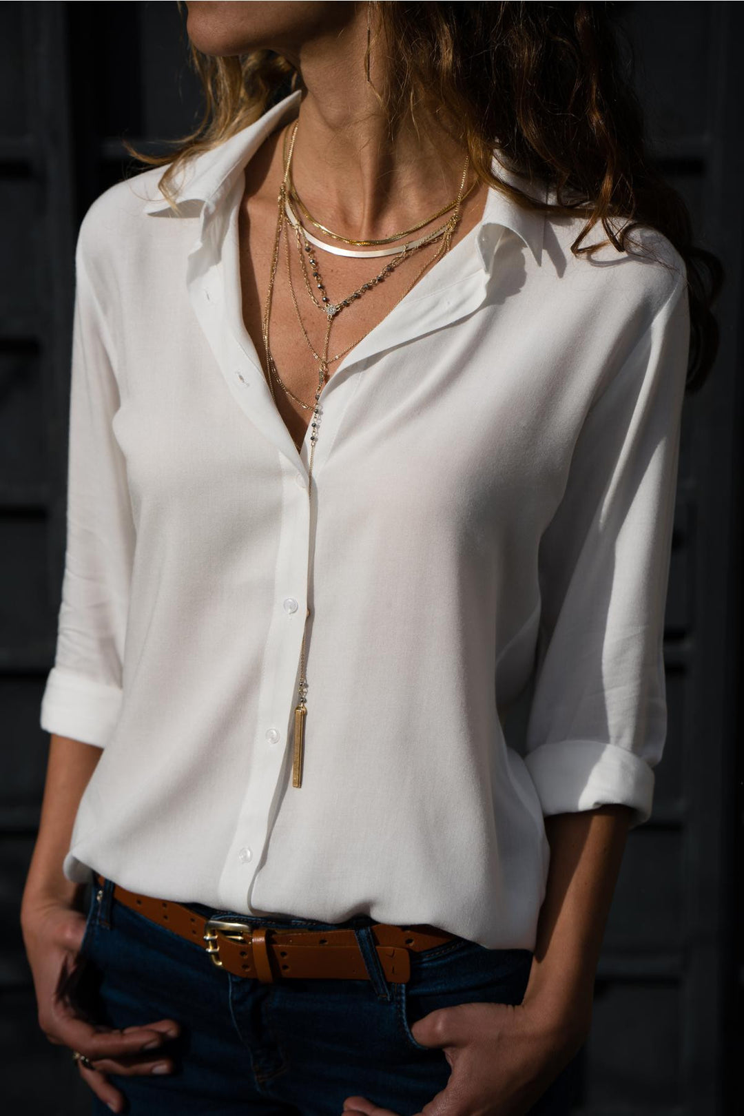 Damen nan lässige Viskose-Chiffon Bluse mit V-Ausschnitt und Umschlagärmeln Echo Archiv