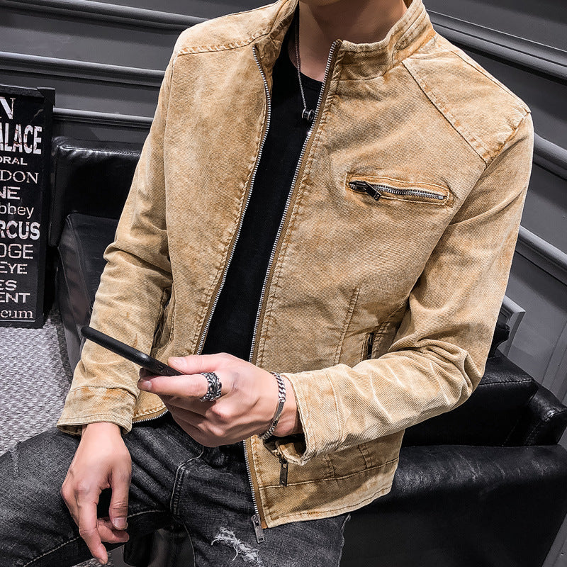 Herren Vintage-Optik Kurzjacke aus gewaschenem Baumwollmix mit Stehkragen und Zip-Brusttasche Echo Archiv