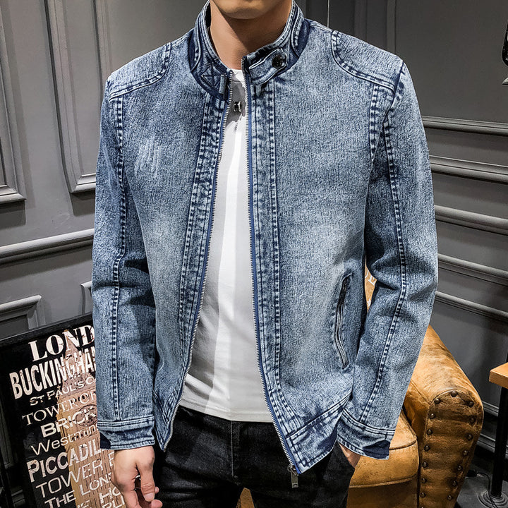 Herren Slim‑Fit Jeansjacke mit Stehkragen und Vintage‑Waschung Echo Archiv