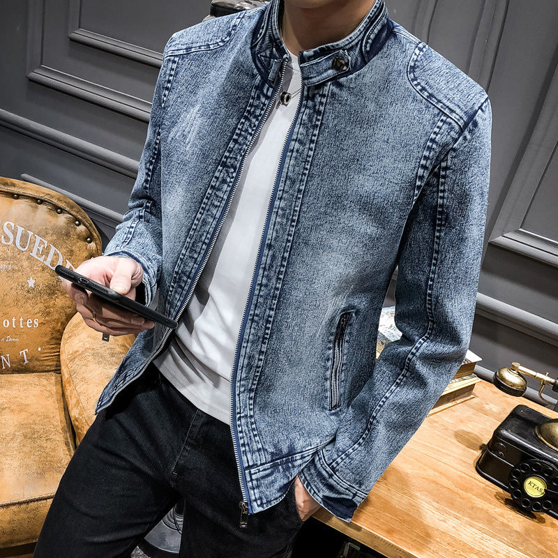 Herren Slim‑Fit Jeansjacke mit Stehkragen und Vintage‑Waschung Echo Archiv