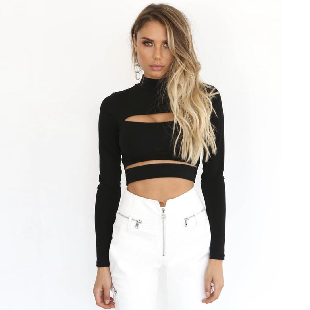 Damen Crop Top mit hochgeschlossenem Kragen und Cut-Outs Echo Archiv